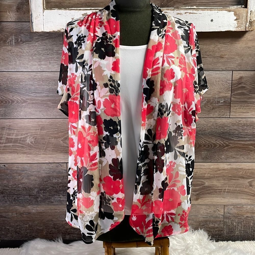 BONWORTH Women’s Floral Cardigan Built in Top Size MP Cottagecore